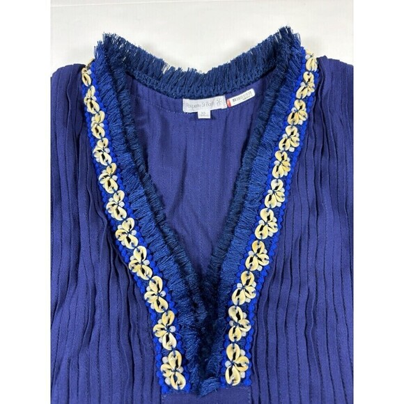 Poupette St Barth Maxi Dress Navy Blue XS Fringe Puka Shell Accents - Picture 6 of 16